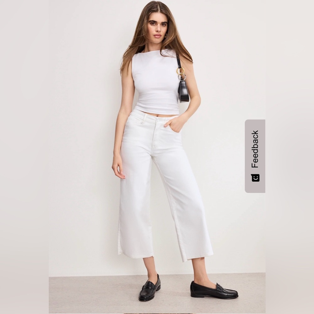 Good American Good Waist Cropped Palazzo Jeans, Size 14/32